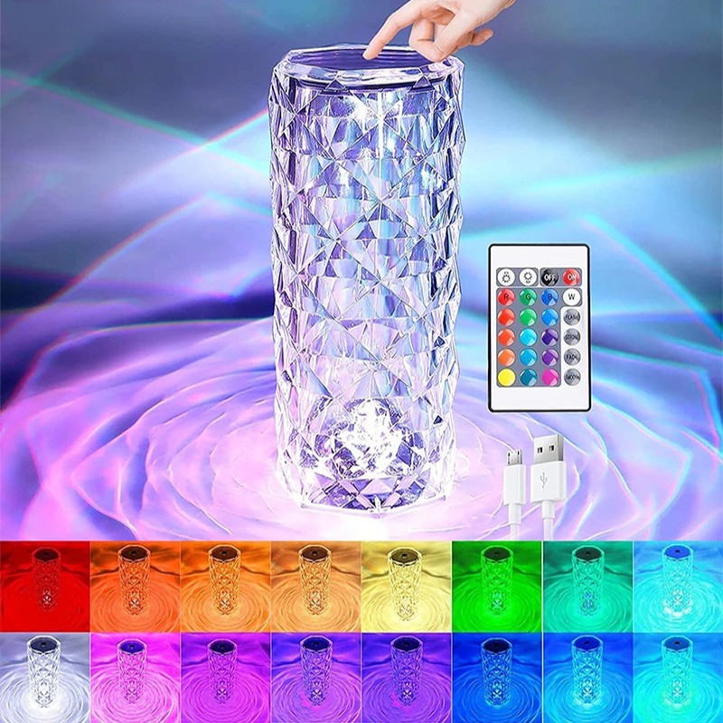 Rechargeable Diamond Crystal Multicolor Table Lamp-touch, Remote Images