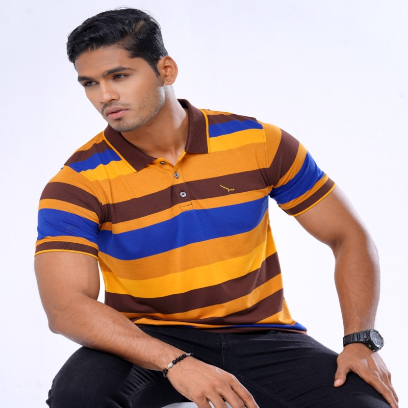 Multi-Color Cotton Stripes Polo Shirt PS-6 Images