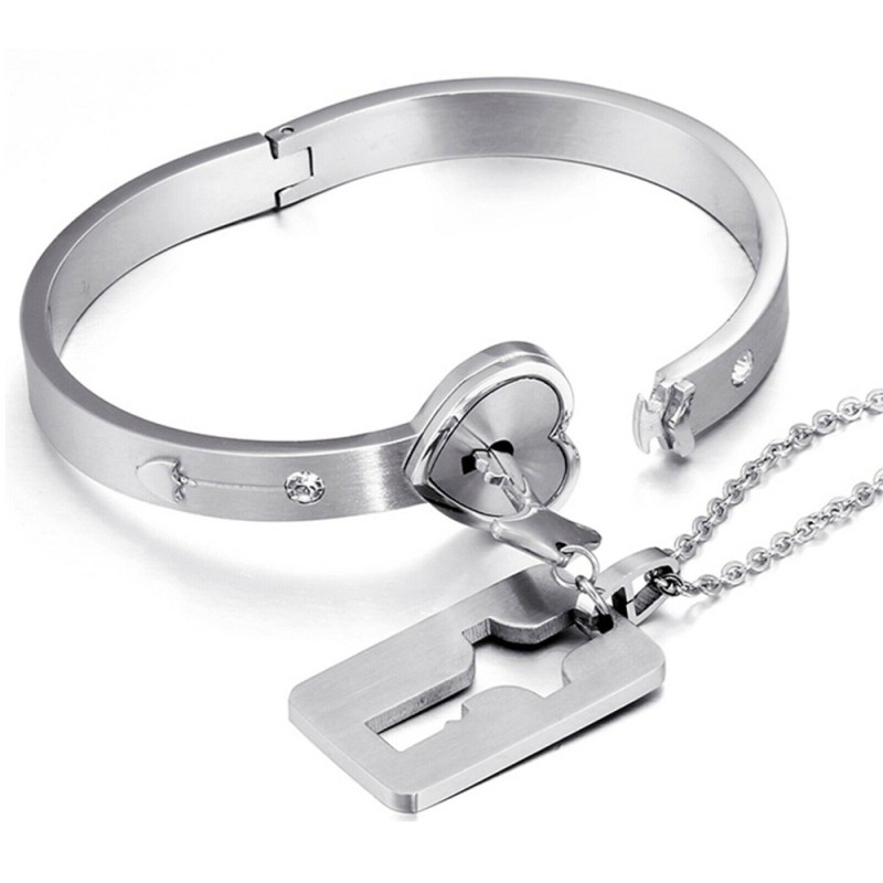 Couple Jewelry Stainless Steel Bracelet- Love Heart Lock Images